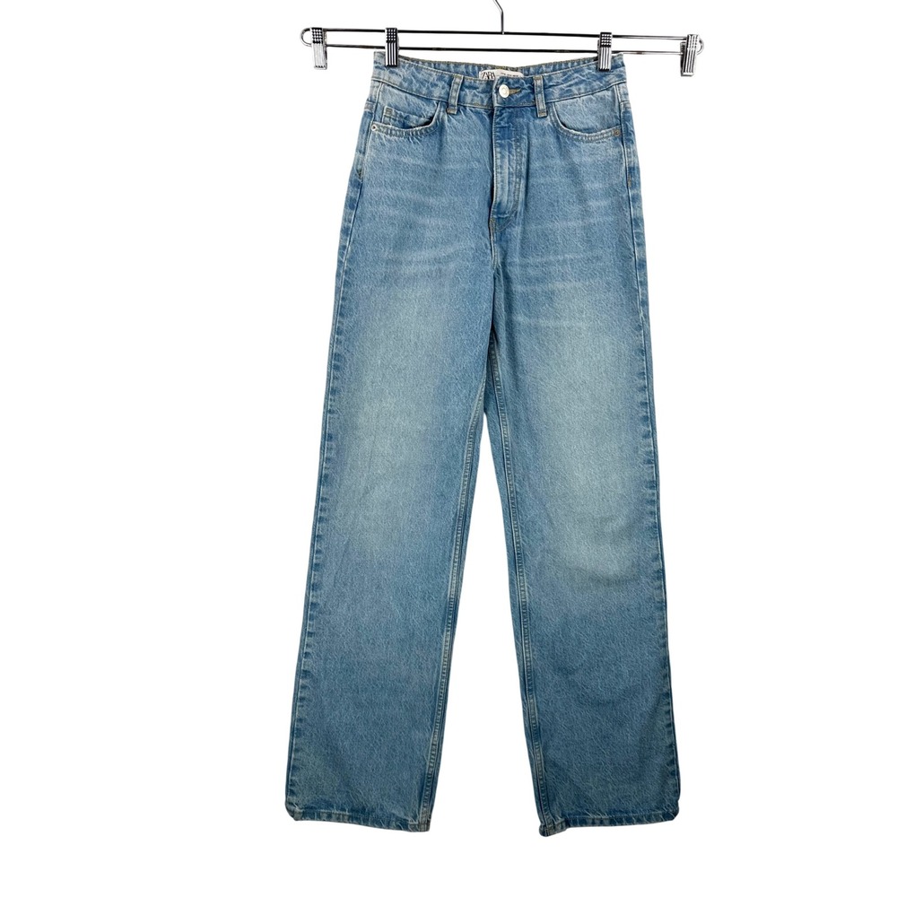 Zara Wide Leg Jeans sz 4 Light Blue High Waisted relaxed 90s old money classic